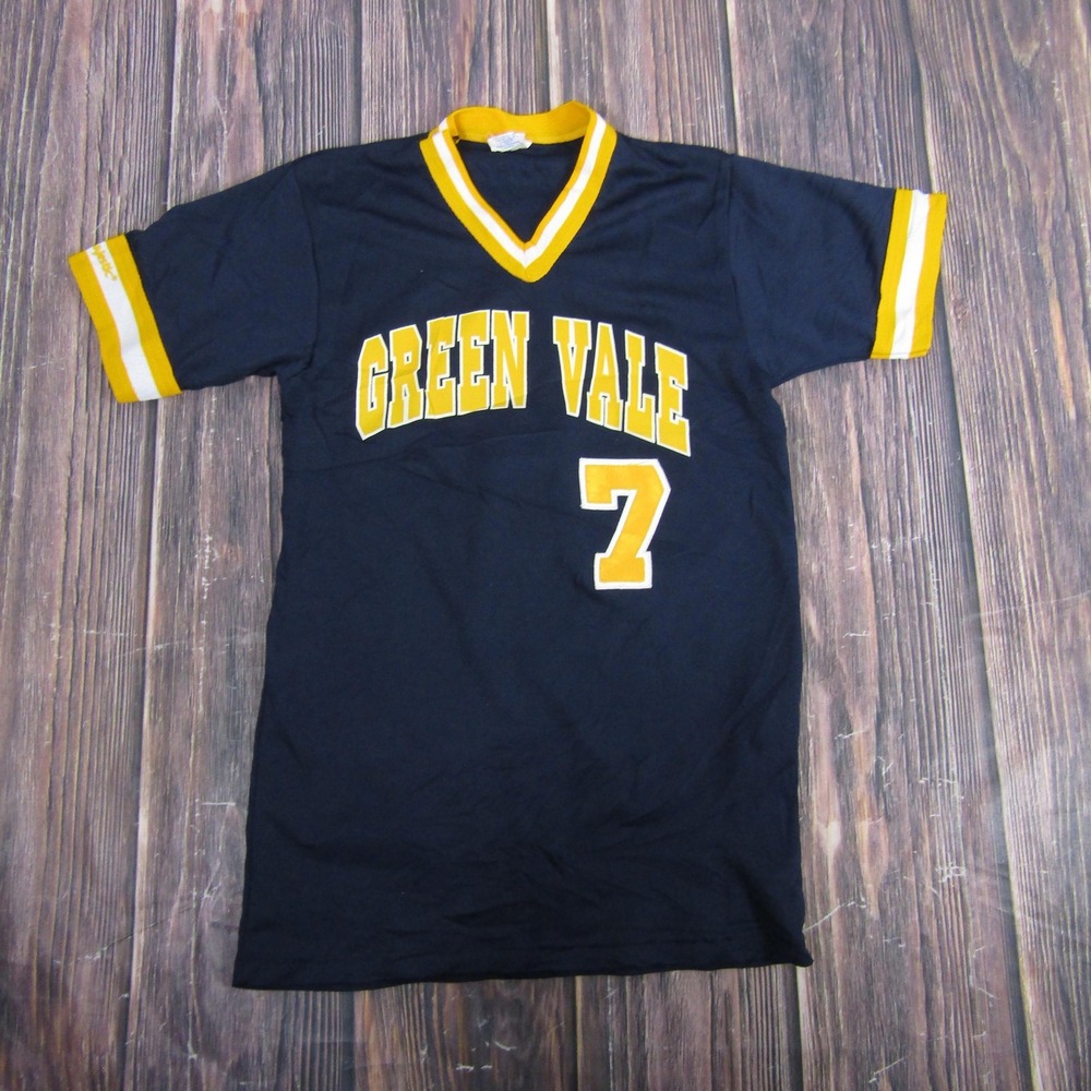 Vintage Majestic Green Vale Shirt Mens Small Navy Jersey Single Stitch 80s
